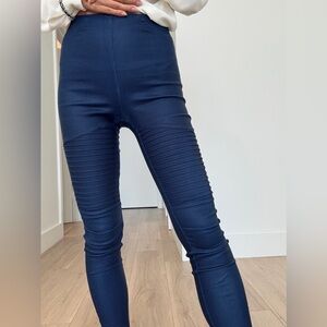 💙High Waisted Hourglass Blue Faux Leather Leggings XS 0